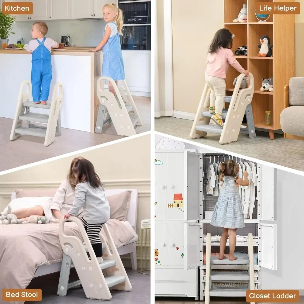 Taburetes para niños, taburete plegable para lavabo de baño, taburete ajustable de 3 escalones para niños, taburete de entrenamiento para orinal con asa