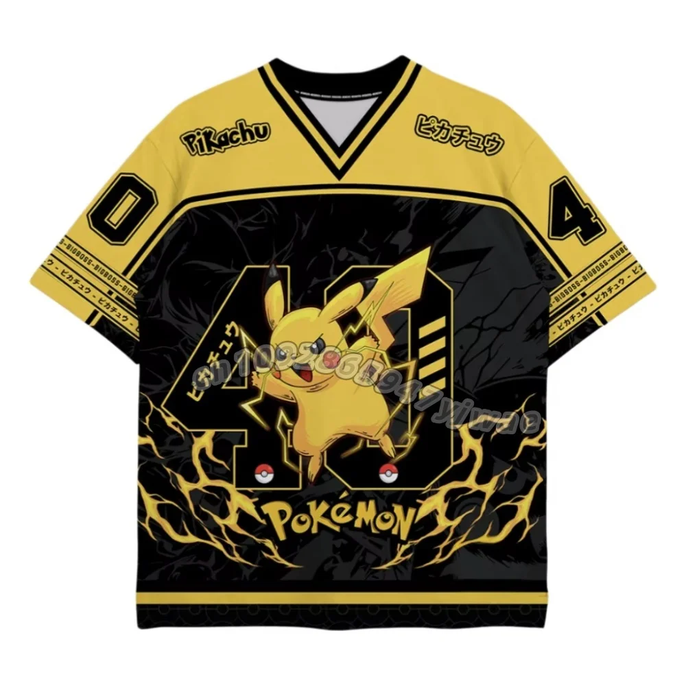 2026 Herren Anime Pokémon Pikachu Print Fußballtrikots Cartoon Kurzarm Sport T-Shirt Cosplay Tops Kinder Damen Herren T-Shirt