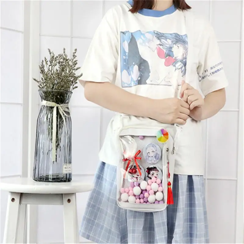 Japanese transparent small square pain bag diagonal ita bag one shoulder portable canvas baby bag casual wild fashion handbag