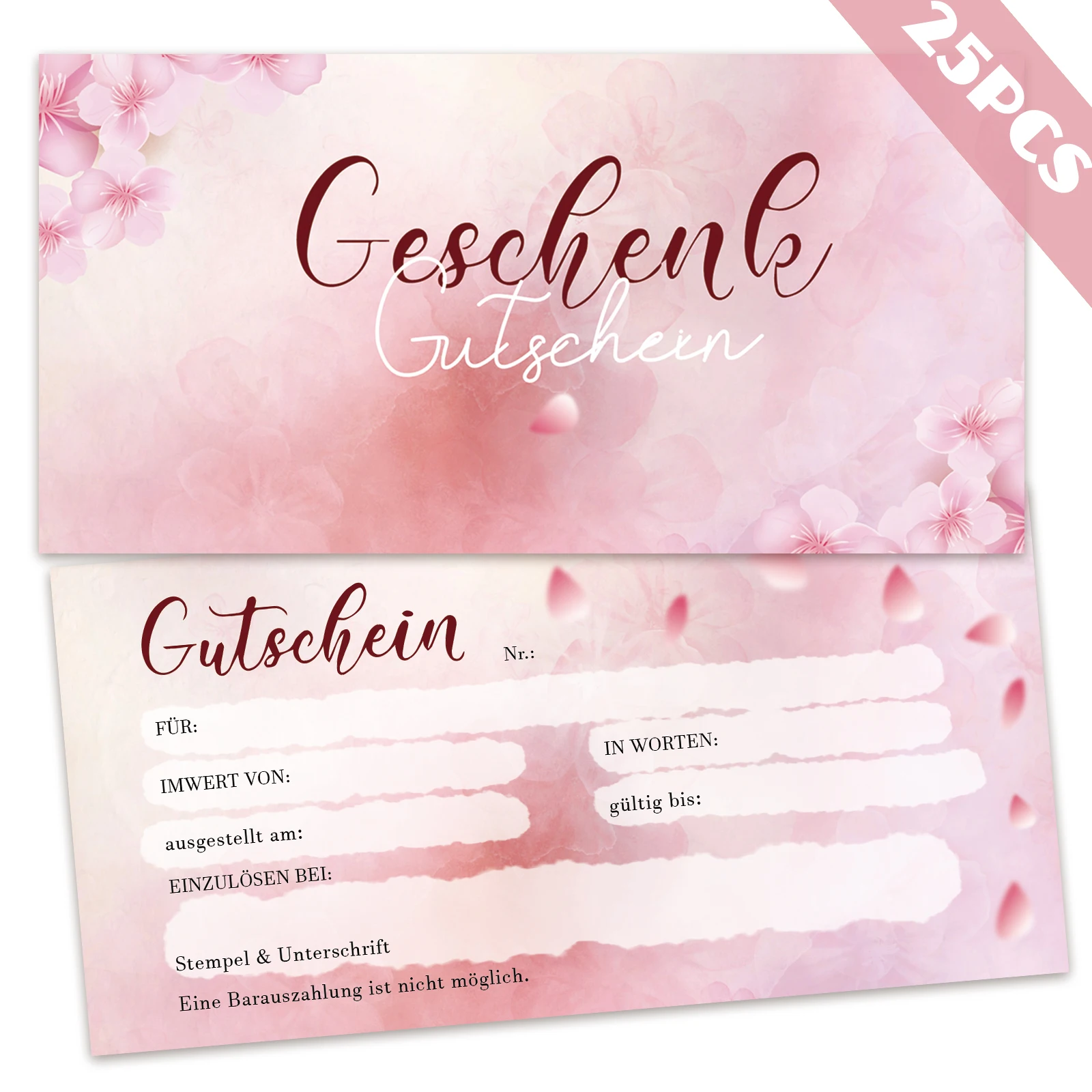 25 vouchers de regalo en blanco para llenar tarjetas de flor de 3,9 x 8,3 pulgadas, vouchers de tiendas comerciales, estudios, salones de uñas,