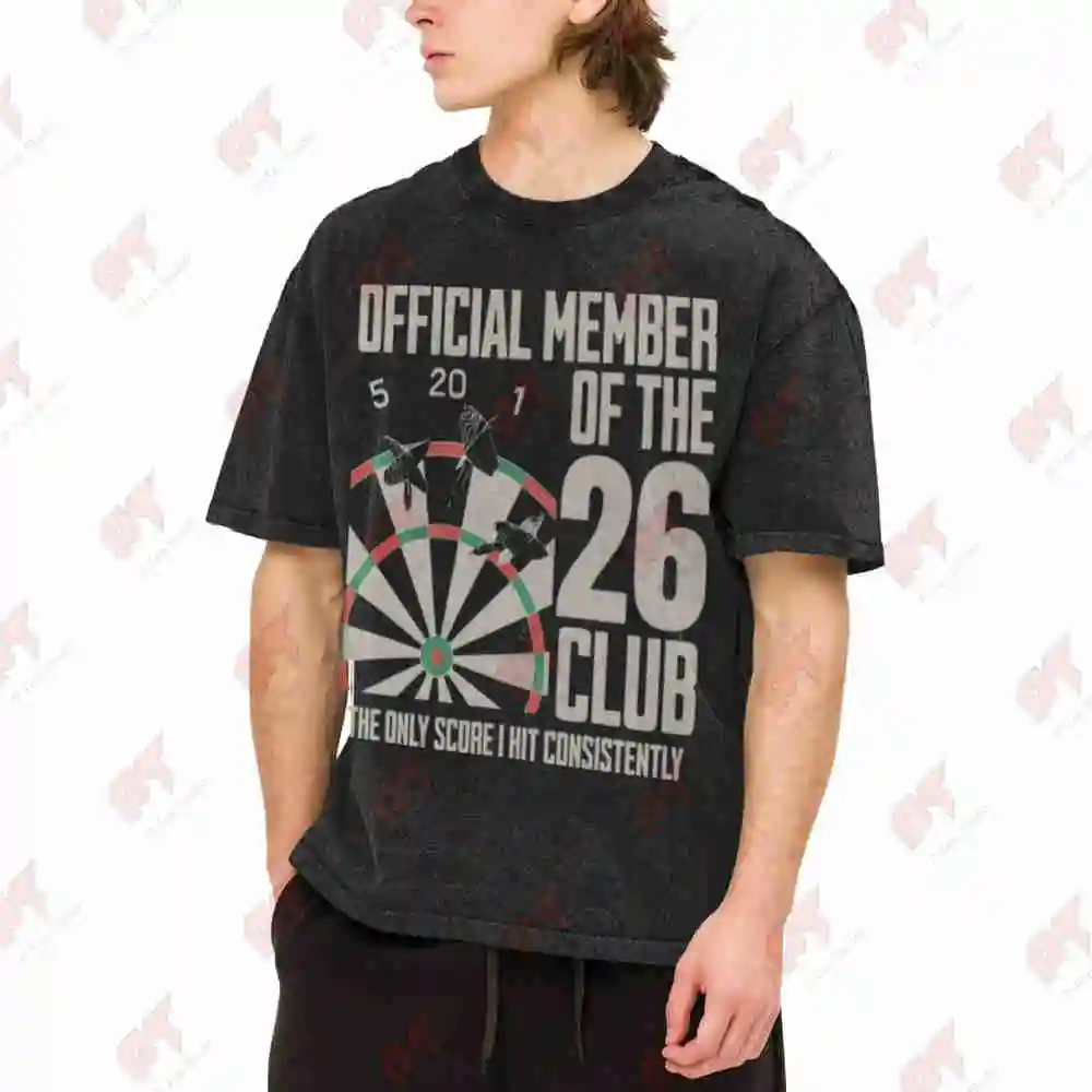 Darts Club 26 Retro Official Dart Board Vintage Washed Tee Pure Cotton T-Shirt