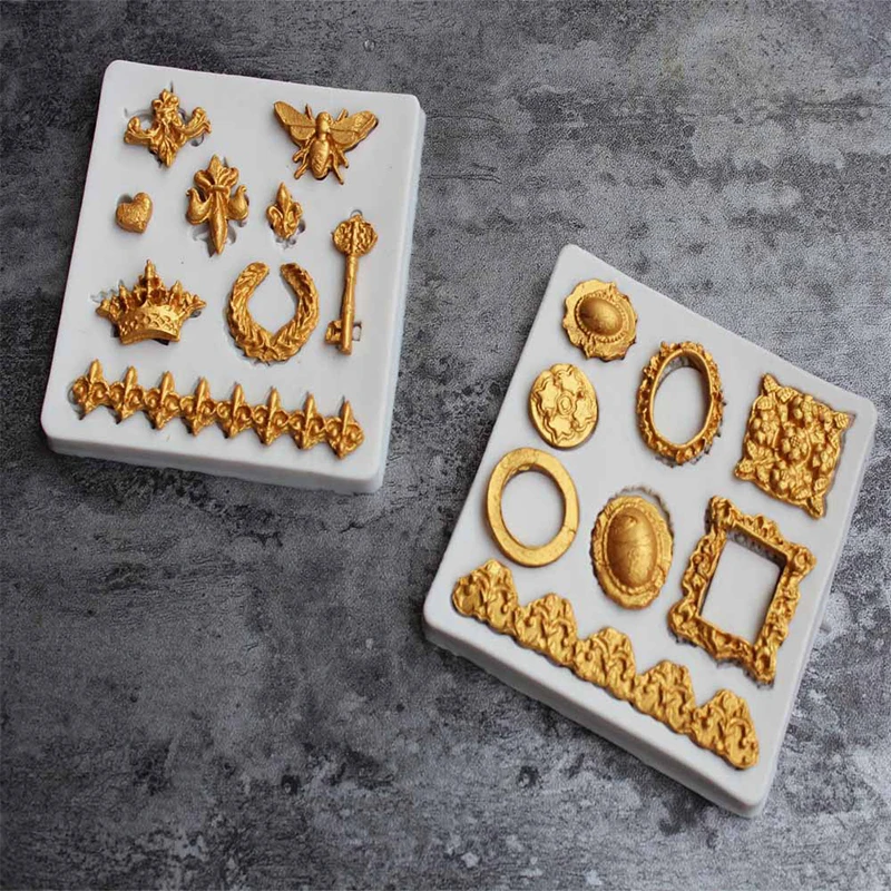 Dragonfly Crown Key Photo Frame Shaped Silicone Mold DIY Lace Scroll Photo Frame Silicone Candy Cake Border Decoration Mold