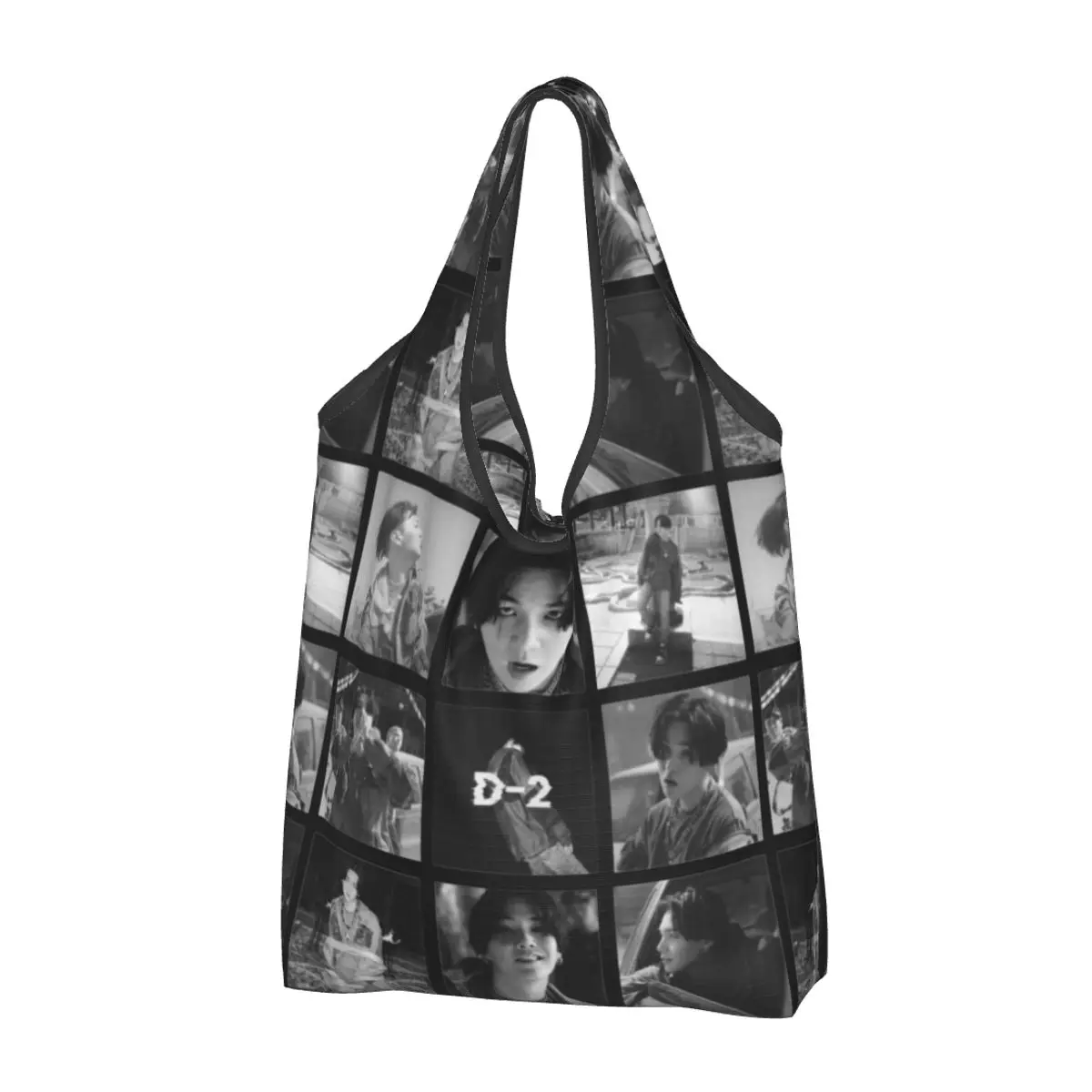 Agust D Collage borse per la spesa riutilizzabili pieghevoli 50LB capacità di peso Kpop Eco Bag Eco-friendly