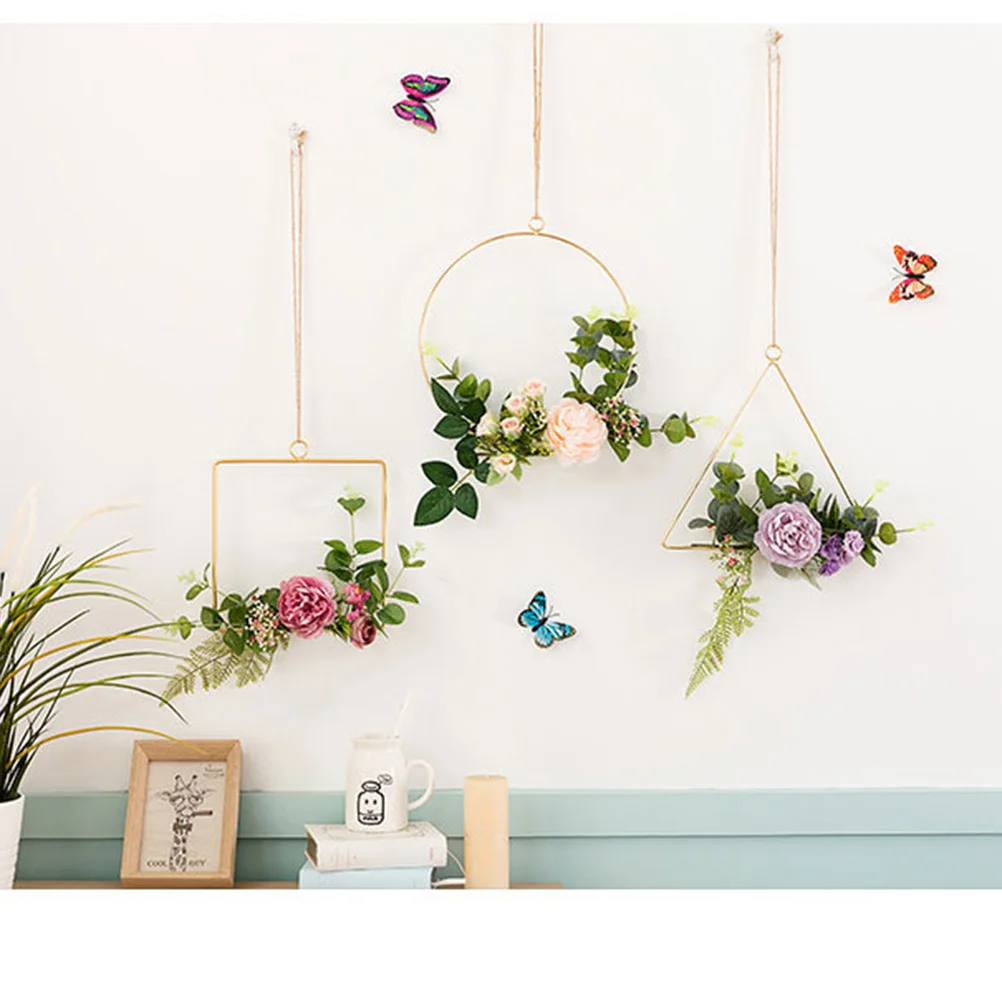 

Tea Flower Wall Hanging 21.5X19.5Cm Artificial Rope Hanging Wreath For Wedding Backdrop Nursery Iron Art Garland
