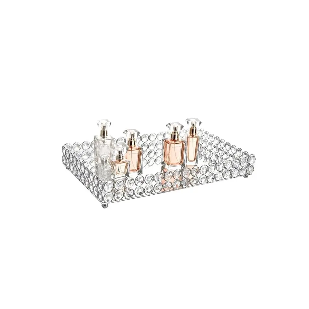 Free Shipping - Crystal Perfume Tray Cosmetic Vanity Makeup Tray Mirrored Jewelry Trinket Rings Earrings Organizer Storage Decor