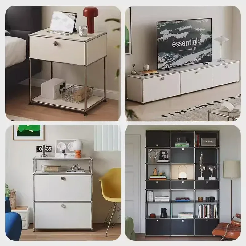 Stainless steel easy-to-assemble locker, modular living room expandable TV sideboard