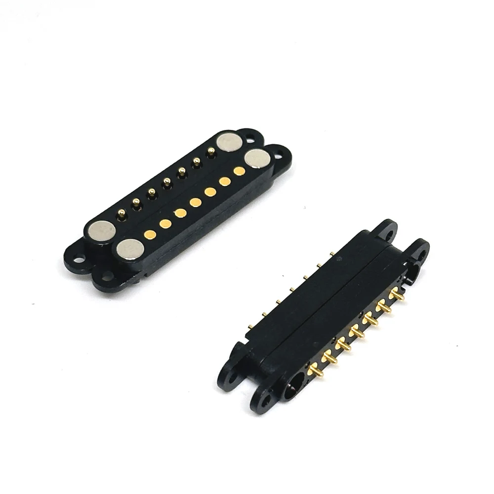 1Pair Spring Loaded Connector Pogo Pin 7Pin with ear 2.54mm Pitch PCB Vertical With Plug-in Panel Mount Single Row Strip