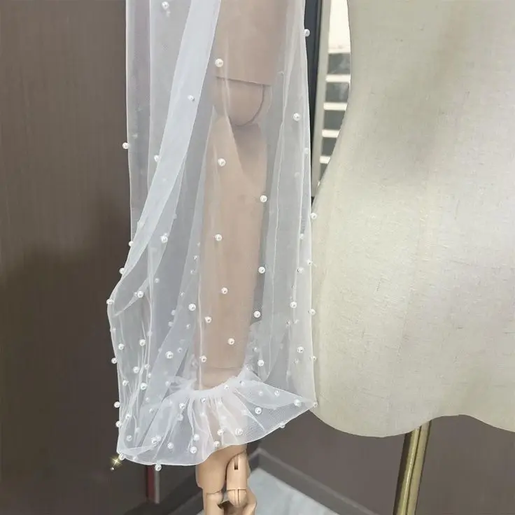 اللؤلؤ الزفاف الأكمام منتفخ تول قفازات الزفاف حزب رسمي العروس التبعي النساء الديكور