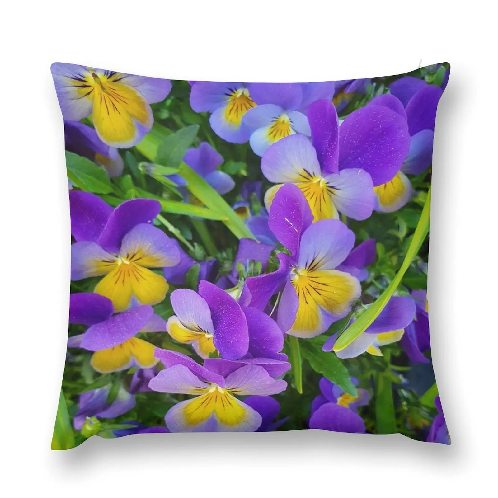 Blooming Violets Purple and Yellow Throw Pillow home decor items Pillow Covers Decorative pillow