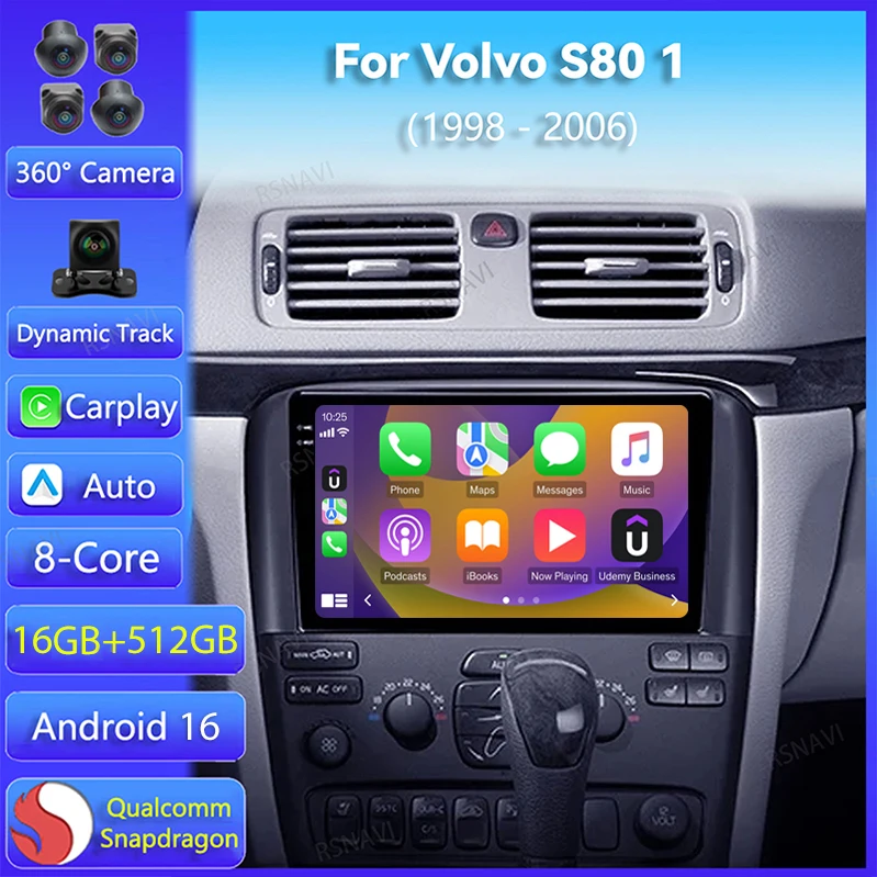 Android 16 Car Radio GPS For Volvo S80 1 1998 1999 2000 - 2006 Carplay Auto Navigation 2Din Video DSP Stereo WIFI+4G DVD Player