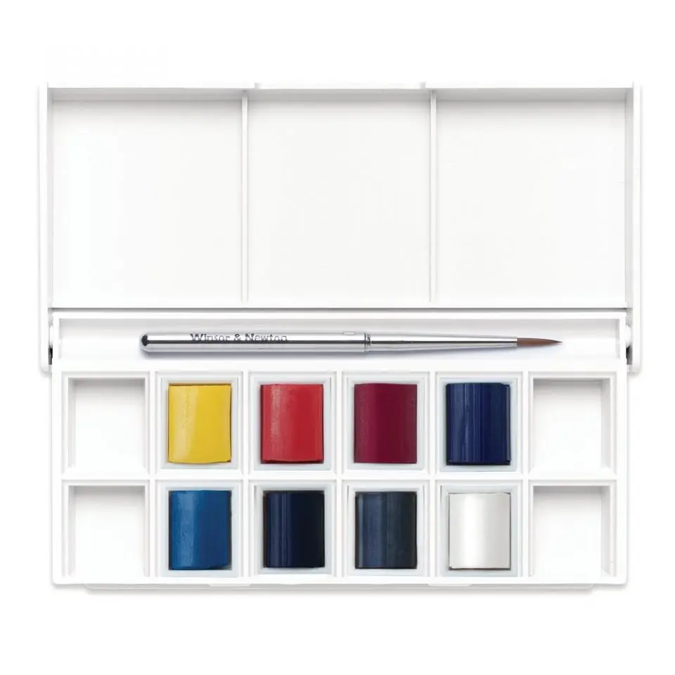 Winsor&Newton Cotman Watercolour Skyscape Pocket Set Portable Travel 8 Colours Solid Paint 1 Brush Palette for Artists Students