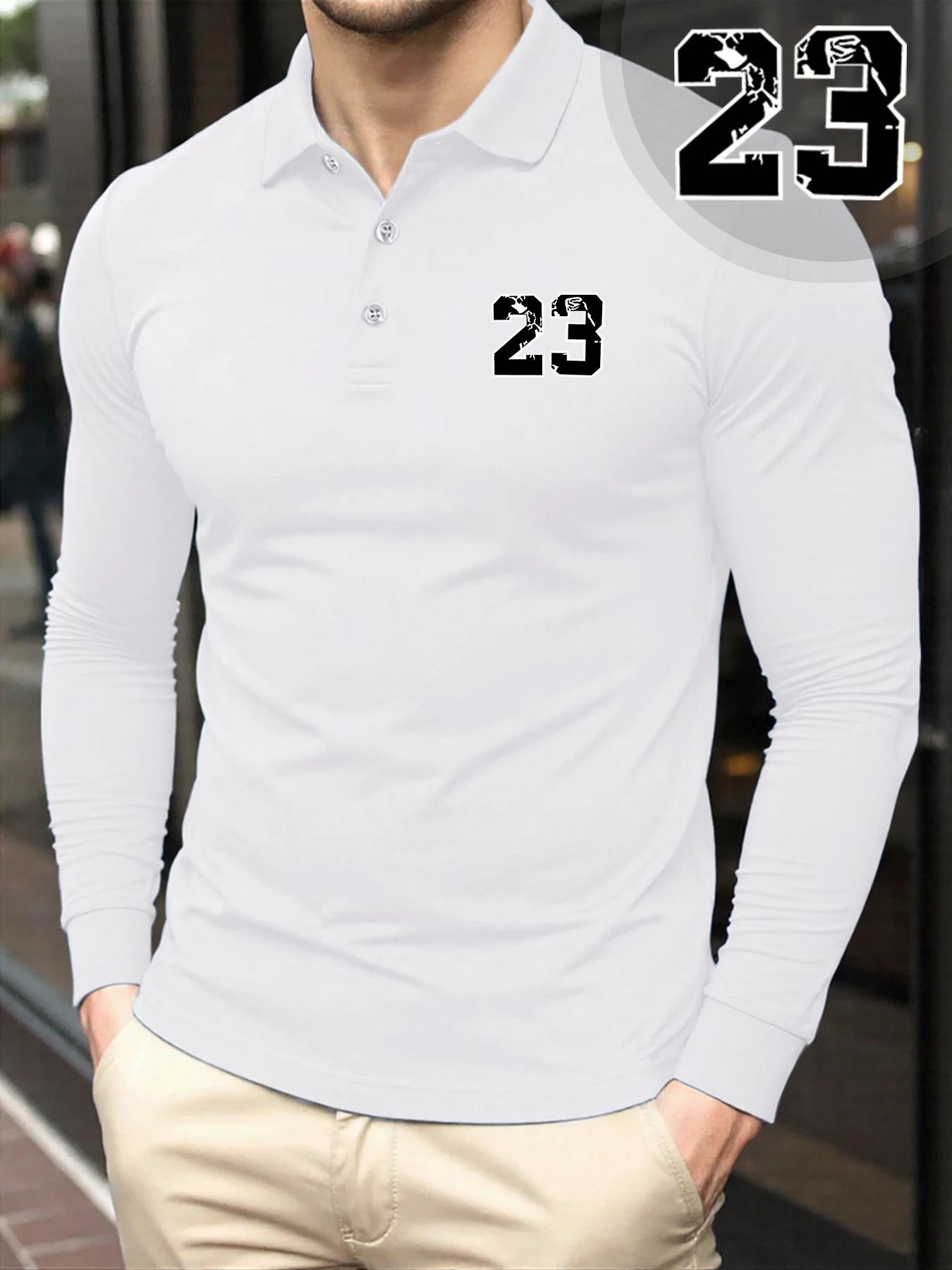 

Creative Number 23 Printed Fashion Polo Shirts Mens Sport Breathable Long Sleeve Casual Comfy Sportswear Autumn Vintage Tops