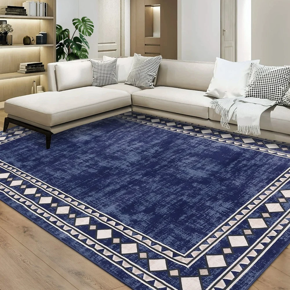 Bordered Rug 9x12ft Living Room Rug Machine Washable Rugs Large Rug Modern Solid Rug Border Stain Resistant Soft Floor Carpet