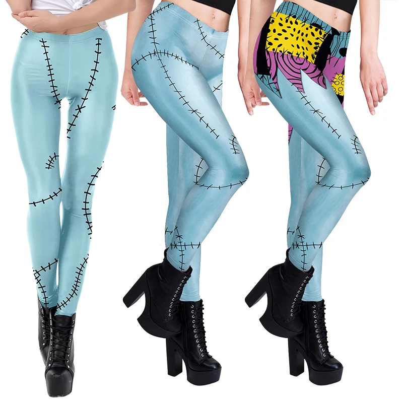 Elastic Women Leggings Gothic Movie Sally Halloween Leggings Casual Sporty Pants Yoga Trousers Anime Cartoon Pattern Leggings