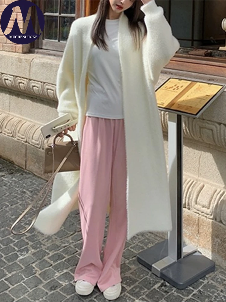 

Women's Imitation Velvet Knitted Long Cardigan, Casual Loose Coats, Autumn and Winter Clothing, New Fashion, 2023