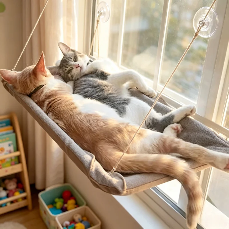 Ultra Soft Cat Window Hammock Bed - with Strong Suction Cups, Foldable Space-Saving Perch for Sunbathing & Indoor Cat Naps
