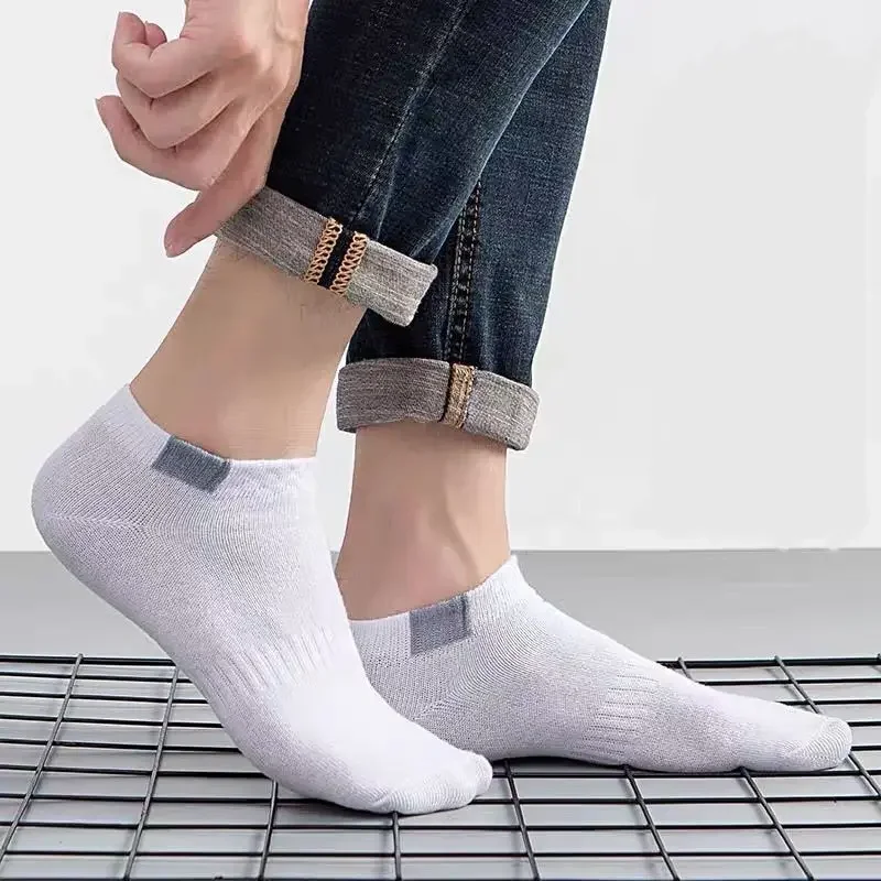 5 Pairs Fashionable Cloth Standard Boat Socks Spring And Summer Thin Style Mens Solid Color Socks Casual Sports Socks