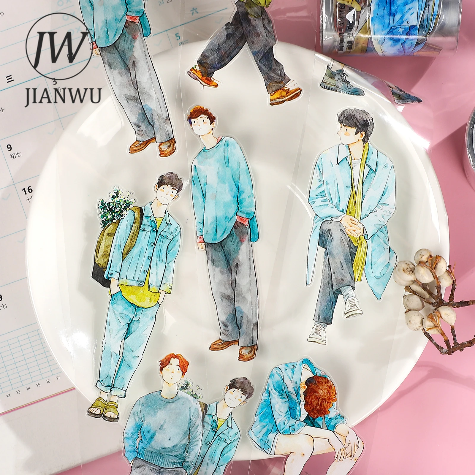 

JIANWU 50mm*1000cm Vintage Boys Outfits Character Landscape Material Collage PET Tape Creative Journal Scrapbook Stationery