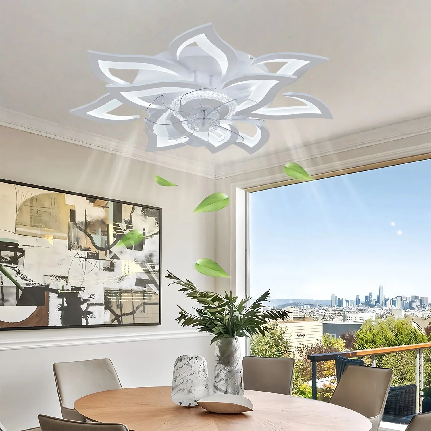 Ventilateur de plafond électrique moderne à montage encastré, silencieux, avec lampe LED, blanc, intensité variable en continu, luminaires pour chambre à coucher, bureau, salle à manger