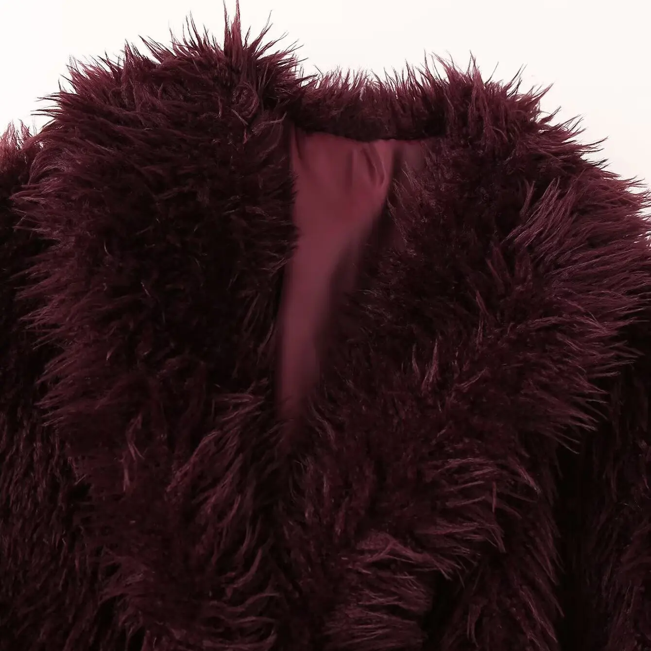 Faionable ort Fur Jaet Women's Autumn New Sle Wine Red All-Match Design Polyester Fiber Long Sve Ladies Coat