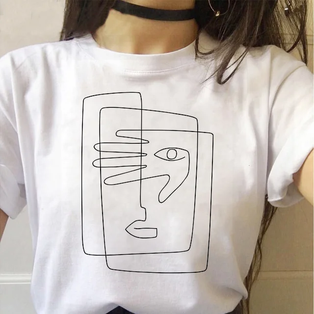 Women's Oversized T-Shirt Abstract Face Print Simple European American Retro Fashion Casual Top in Various Colors