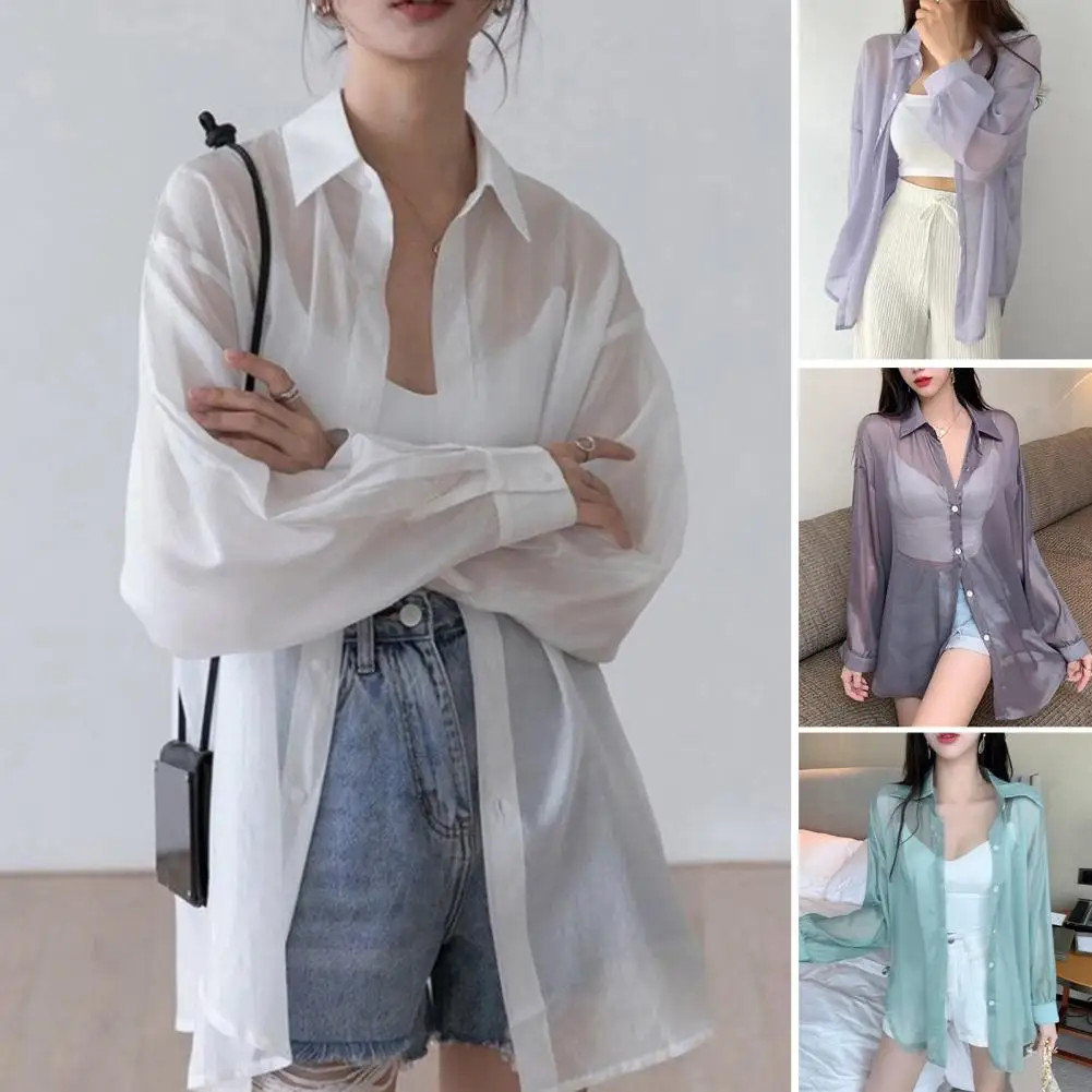 

Open Back Shirt for Women Stylish Chiffon Sun Protection Cardigan Women's Loose Thin Tops for Work Leisure Vacation Uv