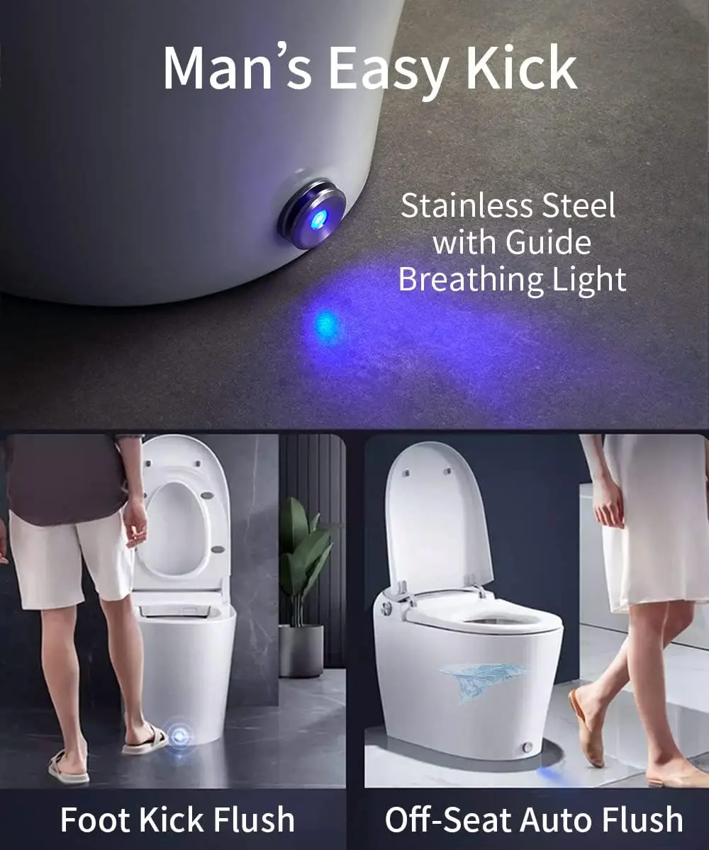 Smart Toilet Heated Seat,Off-seat Auto Flush,Foot Kick Flush,Blackout can Flush,Warm Wash,One piece Toilet with Bidet built in