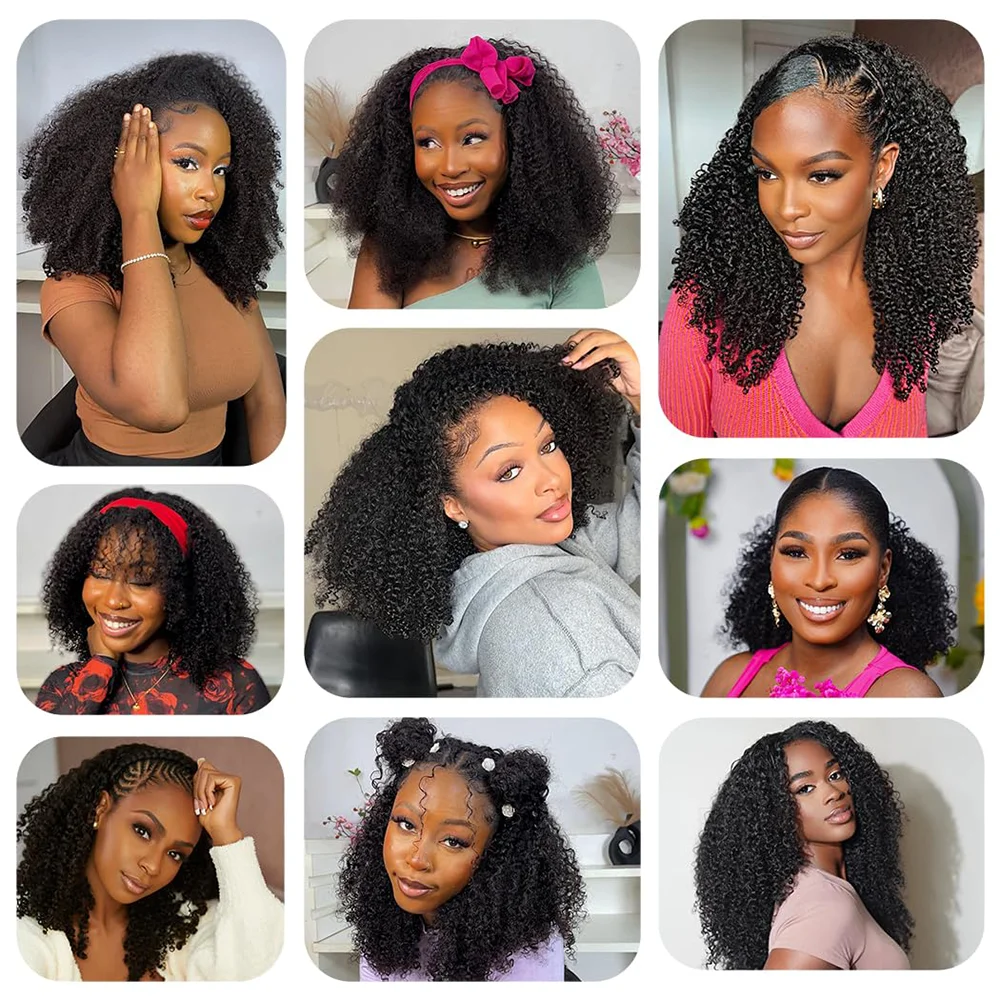 Wig Rambut Asli Keriting Kepadatan 250% Model Half Wig, Dapat Dibalik, Ramah untuk Pemula, untuk Wanita Kulit Hitam