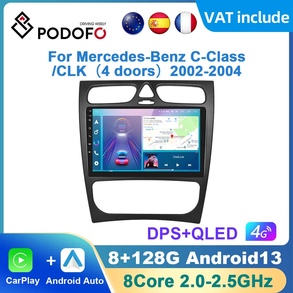 Podofo Android Carplay Car Radio For Mercedes Benz C Class CLK S203 W203 W209 A209 2000-2005 Android Auto Multimedia GPS WIFI