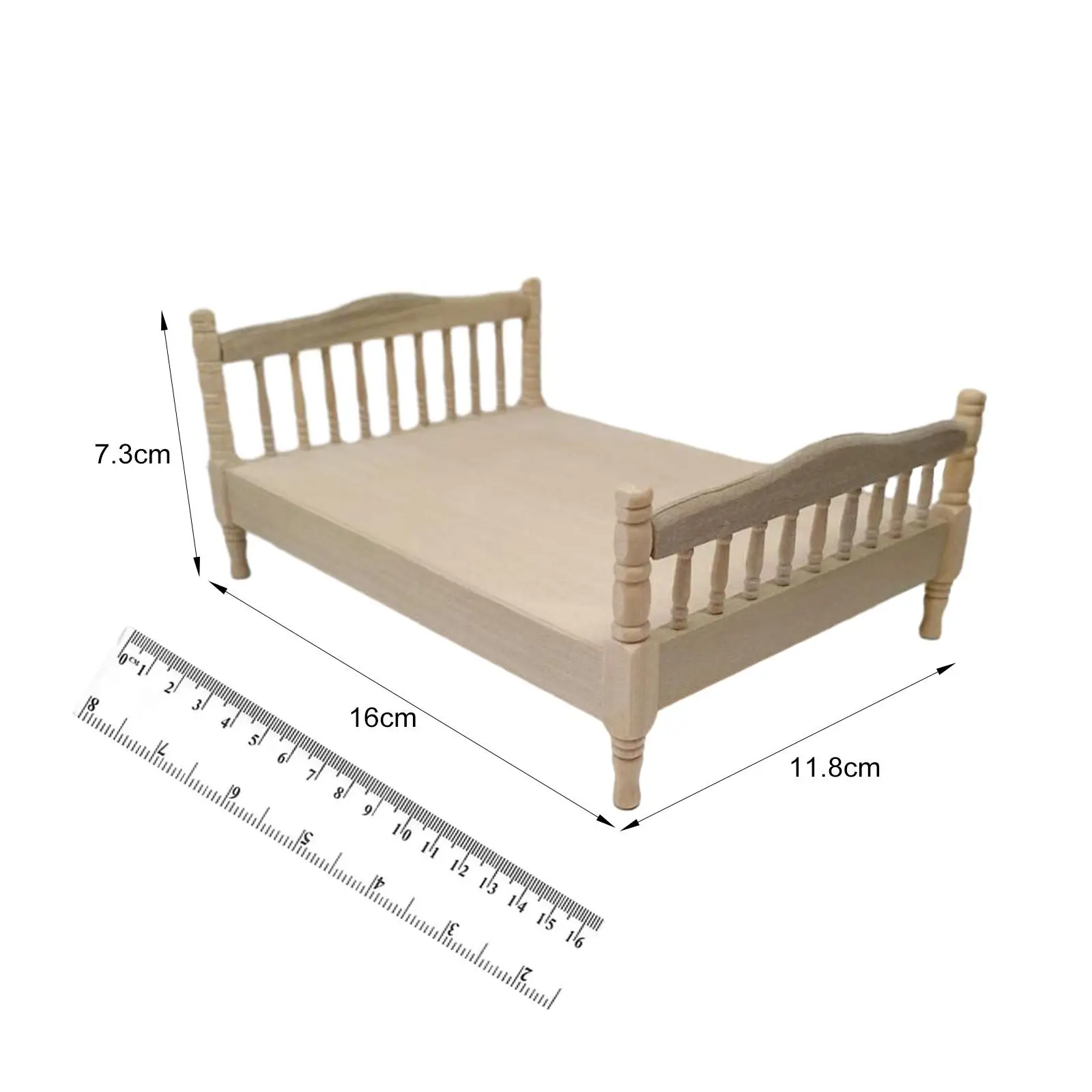 Colecciones de cama para casa de muñecas, modelo de cama de madera realista para tren modelo, 1/12