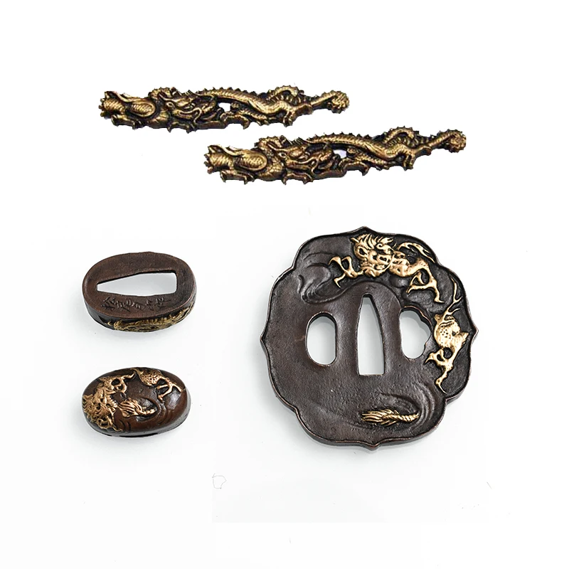 

Dragon Tsuba Fuchi Kashira Menuki, японская катана Tsuba Guard, латунный материал, аксессуары для слов