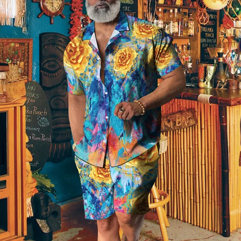 Summer Leopard 3D Print Men Shirt Sets Short Sleeve Shirt Oversized Fashion Beach Shorts Streetwear Hawaiian Suits Clothes