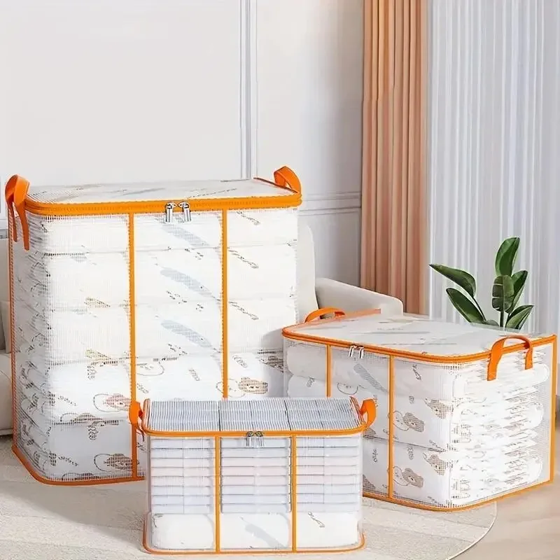 Extragroße Kleideraufbewahrungstasche Transparent Robuster Verstärkter Griff Faltbare Reißverschluss-Umzugstasche für Quilt Decke Bettwäsche – Detail 7