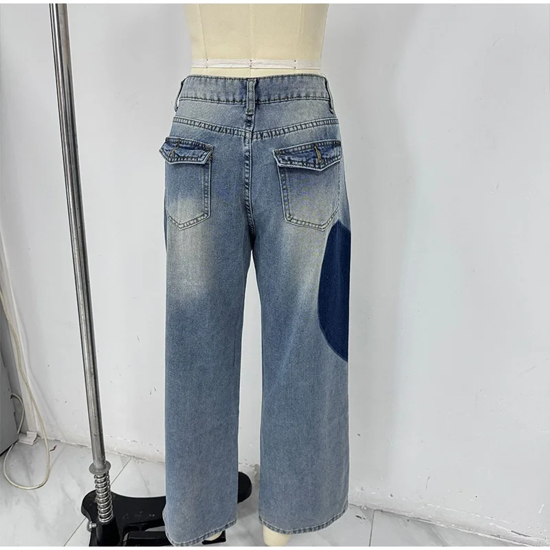 Harajuku Heart Y2K Baggy Jeans Fashion Women Wide-Leg Jeans Hip Hop Straight Pants Spring Fall Casual Loose Denim Trousers