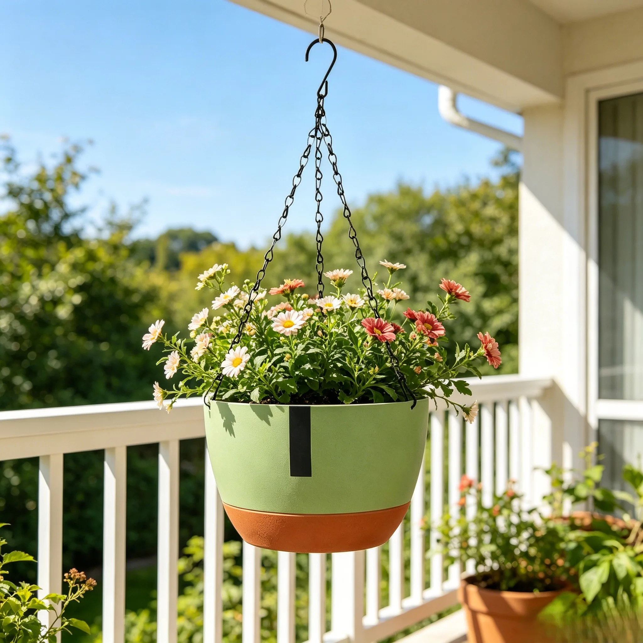 21cm Resin Hanging Flower Pot with Water Level Indicator Design Self Watering for Succulents and Creeping Plants