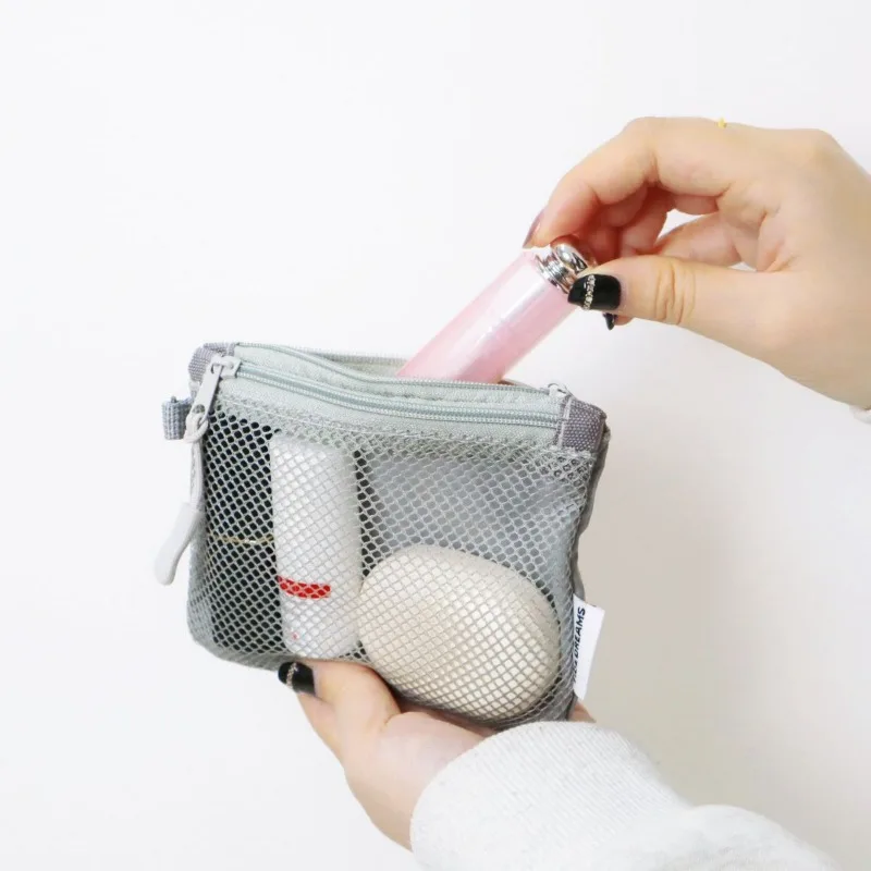 

Small Nylon Mesh Coin Purse Double Zipper Mini Minimalist Ultra-thin Earphone Data Line Small Bag Lipstick Cosmetics Clutch Bag