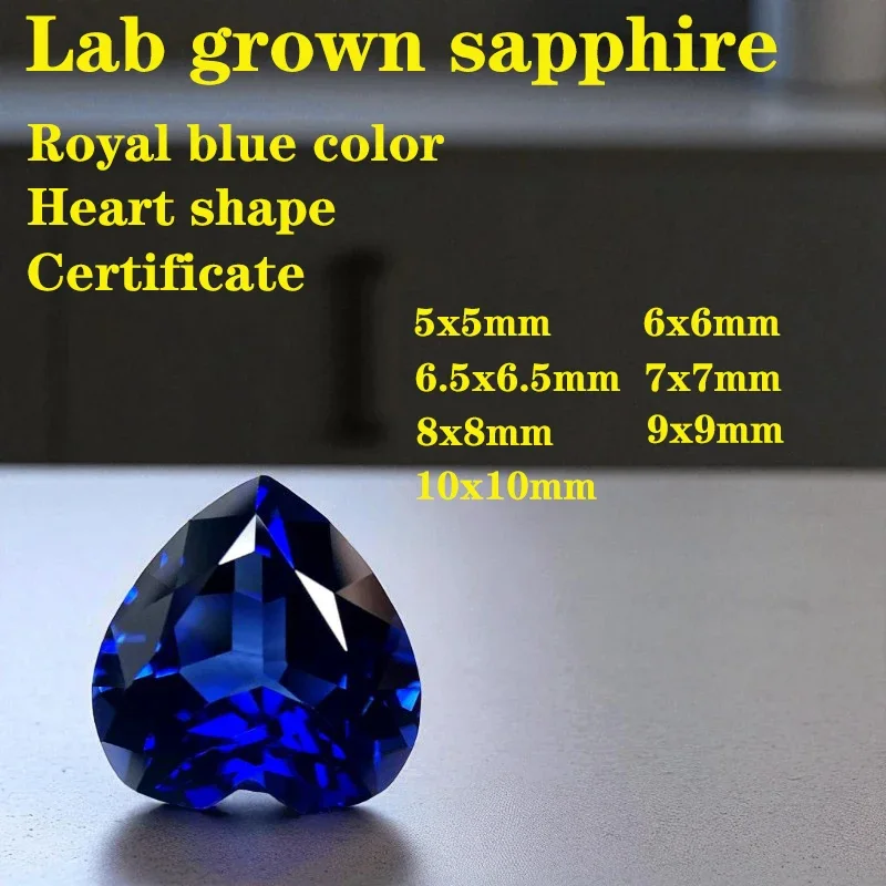

Sapphire VVS1 Heart Shape Lab Grown Gemstone Royal Blue Color with Certificate for DIY Jewelry Making Materials Natural Colour