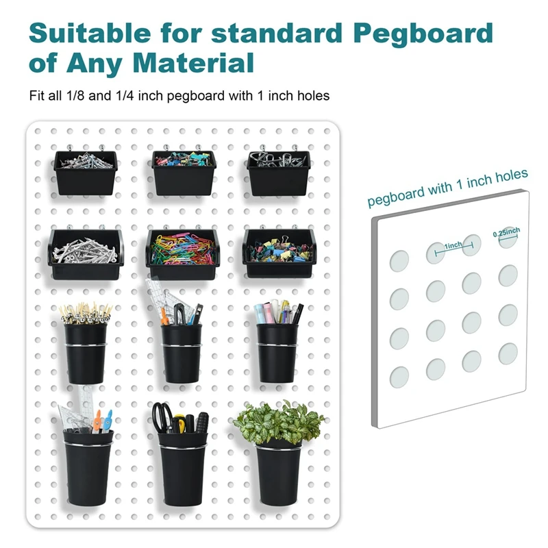 B62B 12Pack Peg Board Bins with Hooks & Loop, Peg Board Organizer Cups, Heavy Duty Storage for Workshop Garage Tools
