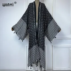 WINYI strój na lato kimono africa abstrakcyjna elegancka sukienka okrycie plażowe up maxi swetry plażowe damskie 2024 abaya dubai luksus