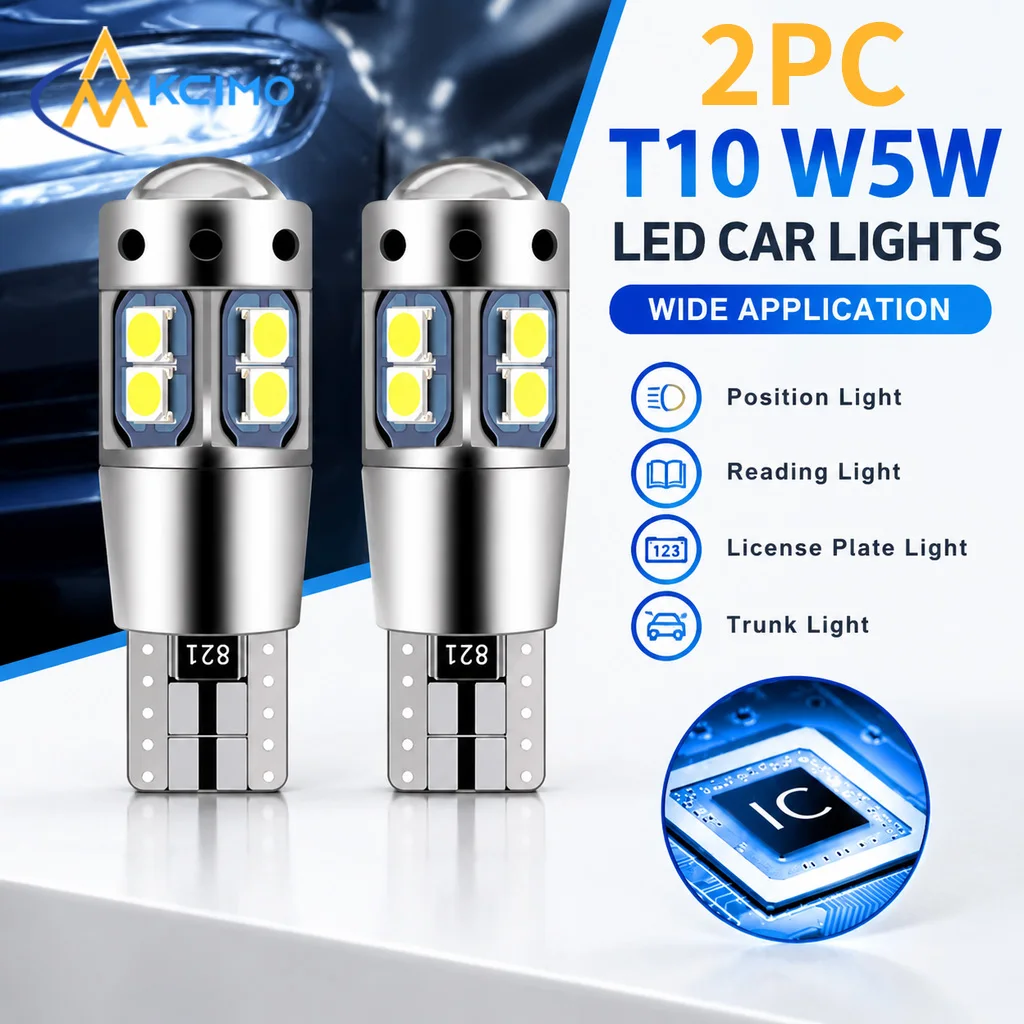 Kcimo 12V CANBUS T10 W5W LED Light Bulbs 2Pcs Error Free Car Parking Side Marker License Plate Reading & Trunk Interior Lights