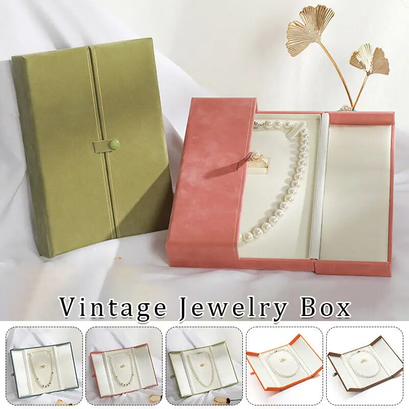 Velvet Vintage Pearl Necklace Gift Box Jewelry Organizer Packaging Display Case Jewelry Storage Tray Display Holder Pink