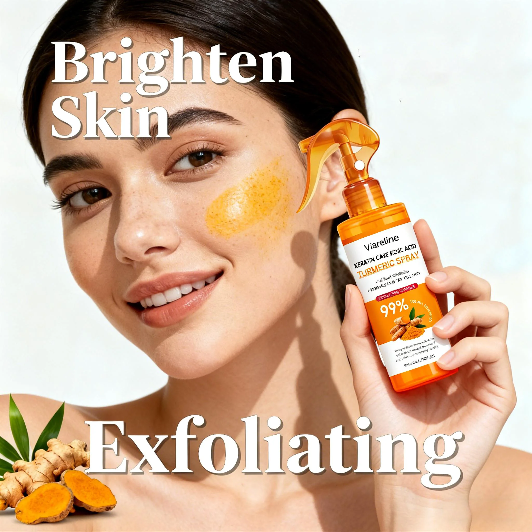 

Exfoliating Turmeric Spray Remove Dead Skin Soothing Body and Face Peel Spray Moisturizing Brightening Kojic Acid Spray 100ml