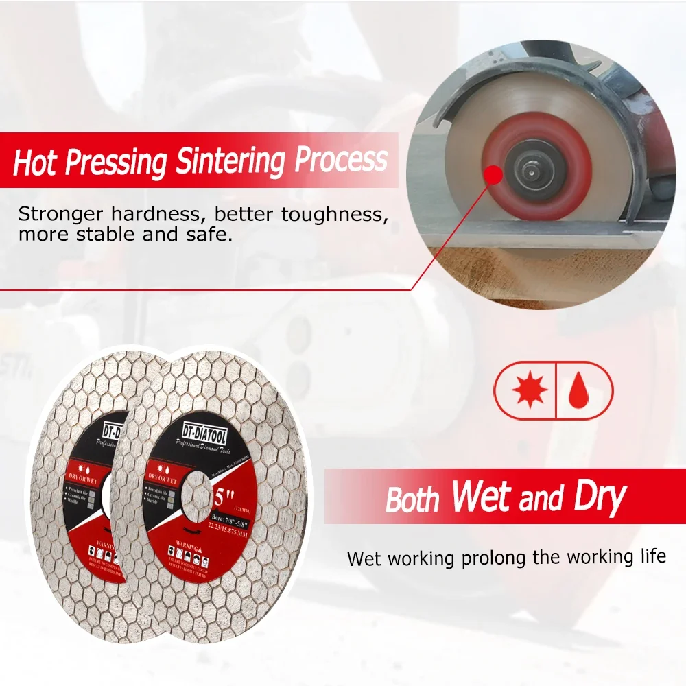 DT-DIATOOL-Diamond Cutting Grinding Disc 105mm, 115mm, 125mm, for Ceramic Tile, Porcelain, Marble, Dry, 60, 70 Saw Blades