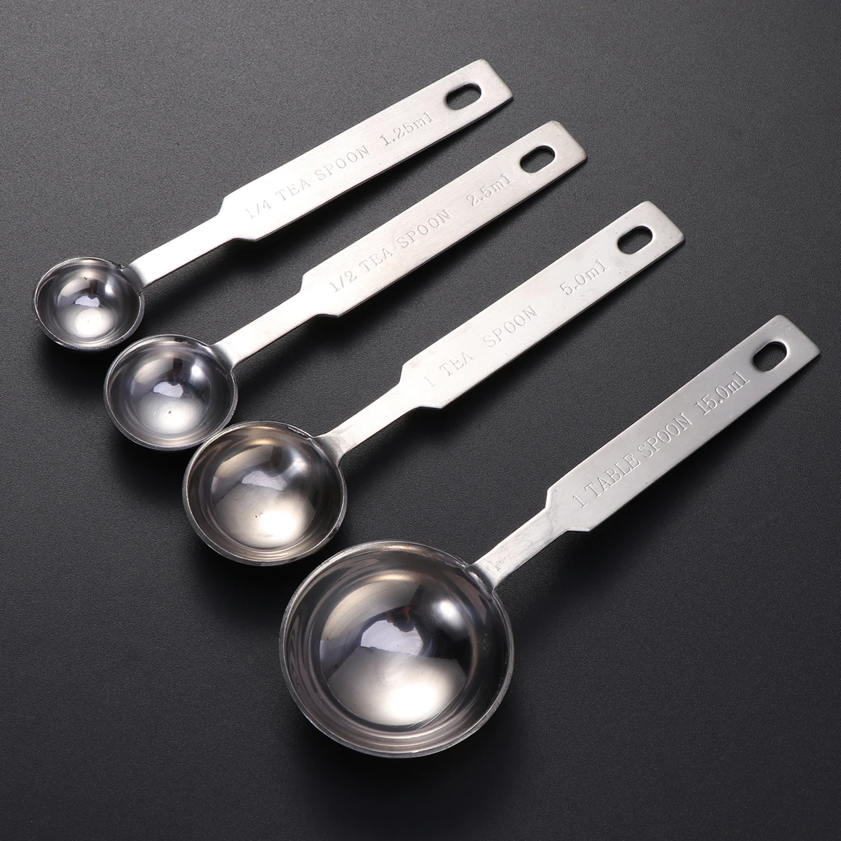 

4Pcs Baking Measuring Spoons Stainless Steel Kitchen Set Silver Safe for Cooking Baking Powder Tea Coffee with Metal