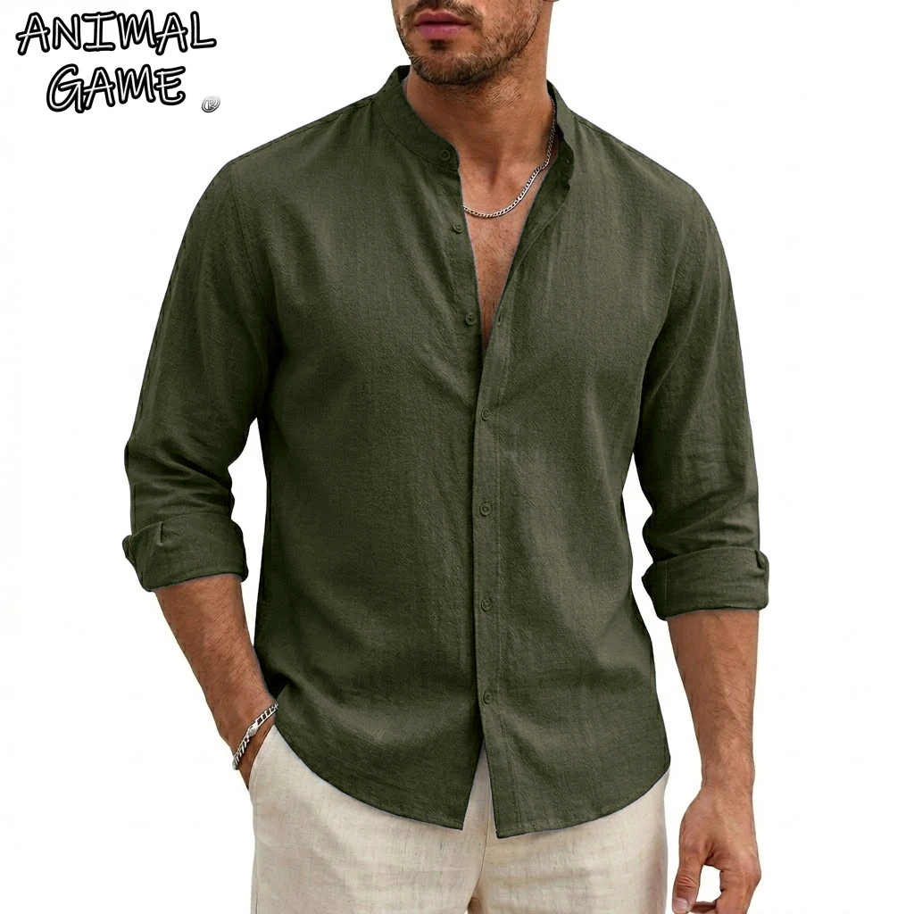 Men's Linen Shirt Beach Long Sleeve Cotton T-Shirt Summer Hawaiian Solid Shirts for Men Work Shirts Button Luxury Gym Tshirts