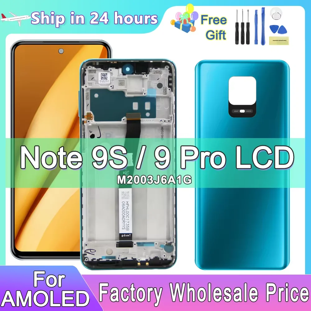 AMOLED Display for Xiaomi Redmi Note 9S Lcd M2003J6A1G Display Touch Screen with Frame for Redmi Note 9 Pro Screen Replacement