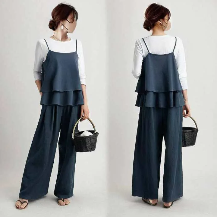 

Осень 2023, новый стиль, камзол, плиссированный топ, прямые брюки с эластичной резинкой на талии, комплект из двух предметов