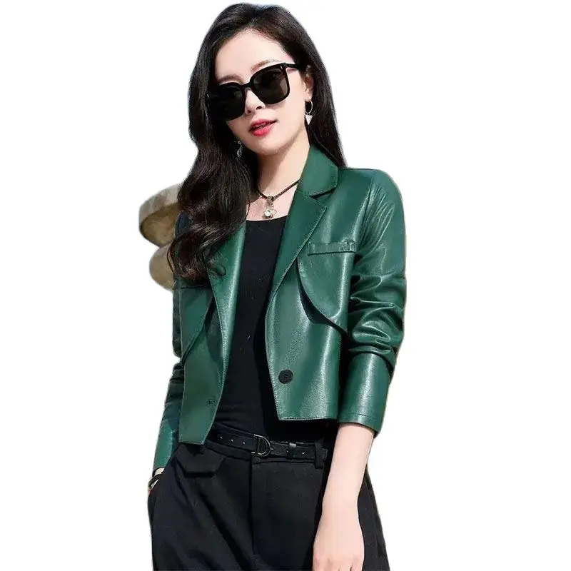 

Loose Long-Sleeved Motorcycle Jacket Female 2023 Spring Autumn New Women's Lapel Leather Coat Fashion Short PU Leather Jackets