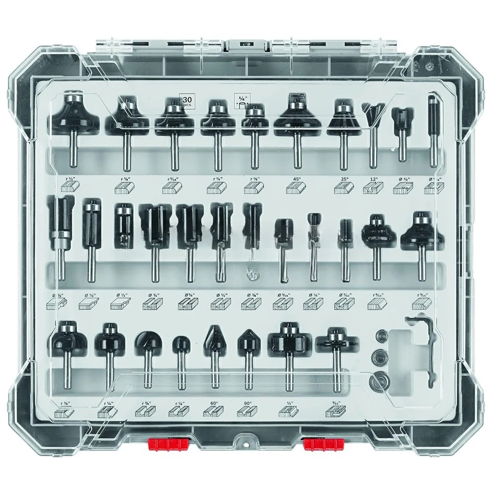 High quality 30-Piece (Universally Compatible Accessory) Carbide-Tipped Wood Router Bit Assorted Set - Hot Sale