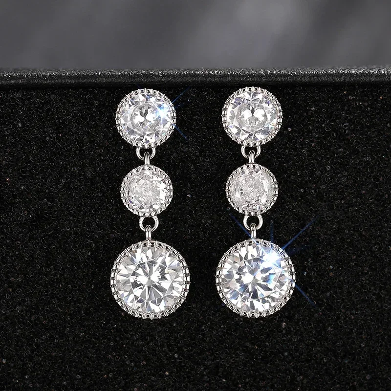 2024 Graceful Round Zirconia Pendant Earrings Lady Simple  Jewelry for Engagement Silver Color Accessories  Women